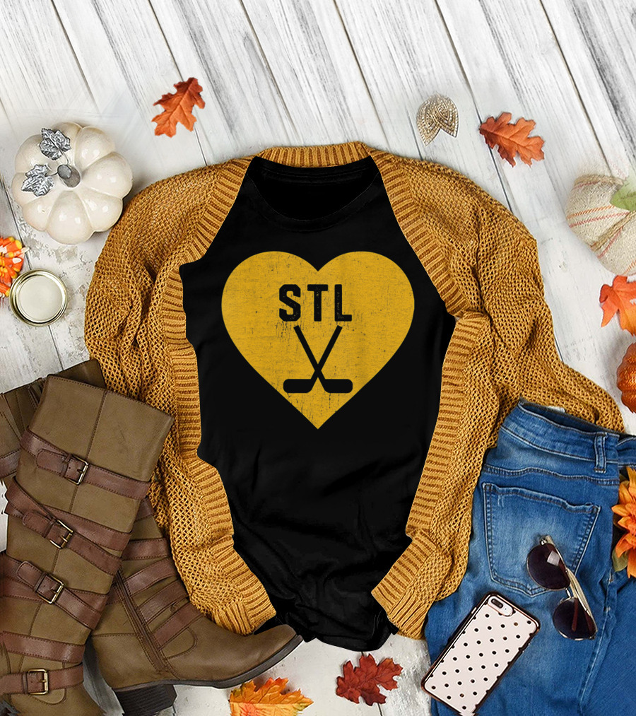 STL Heart with Hockey Sticks St Louis Hockey T-Shirt
