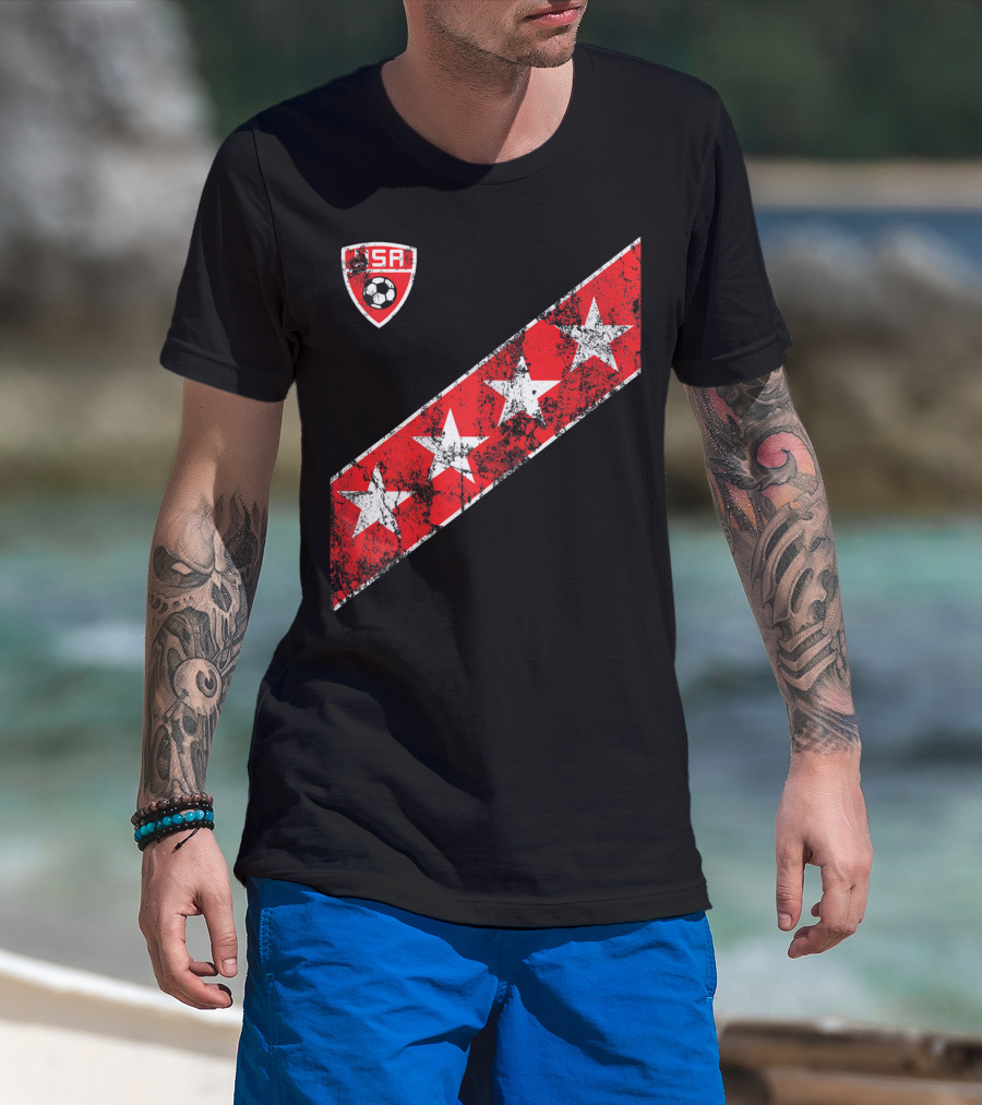 USA Soccer Stars Emblem With Red And White Stripes T-Shirt