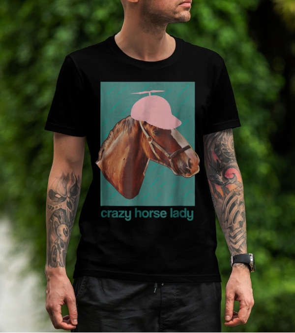 Crazy Horse Lady With Funny Pink Propeller Hat T-Shirt