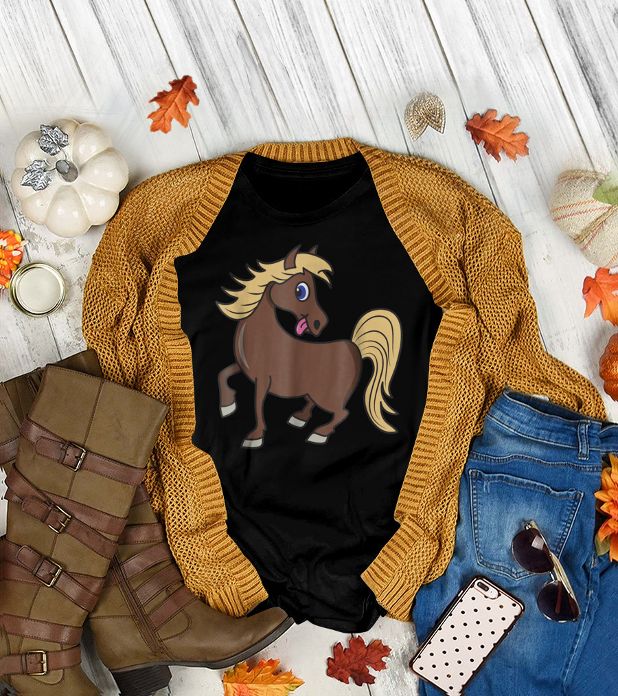 Cute Funny Brown Pony with Blonde Mane T-Shirt