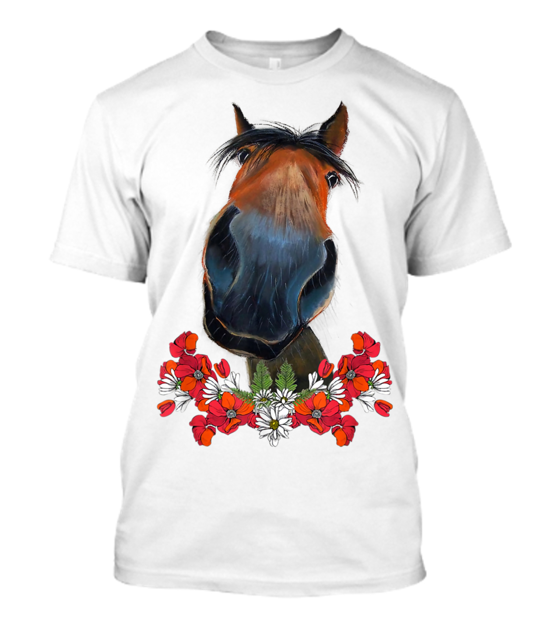 Adorable Horse With Red And White Flowers T-Shirt