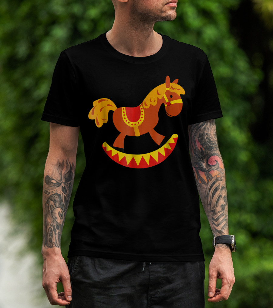 Cute Rocking Horse With Saddle Playful Red And Yellow Toy Pferd T-Shirt