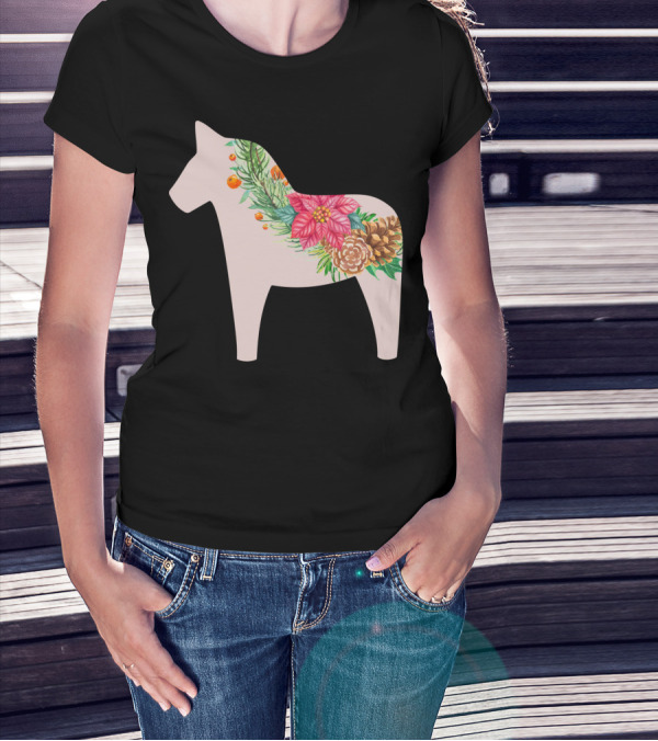 Dala Horse Swedish Christmas Floral Design Sweden T-Shirt