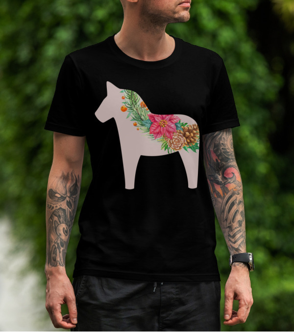 Dala Horse Swedish Christmas Floral Design Sweden T-Shirt