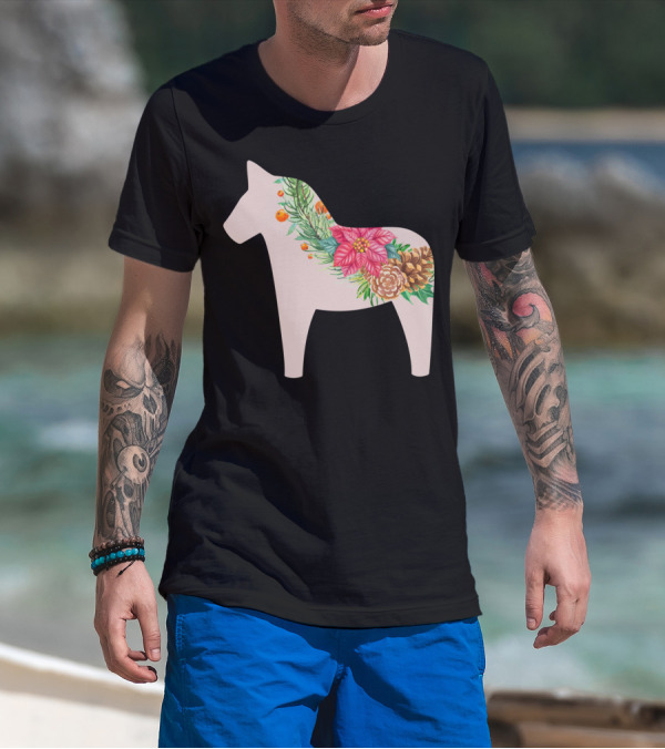 Dala Horse Swedish Christmas Floral Design Sweden T-Shirt