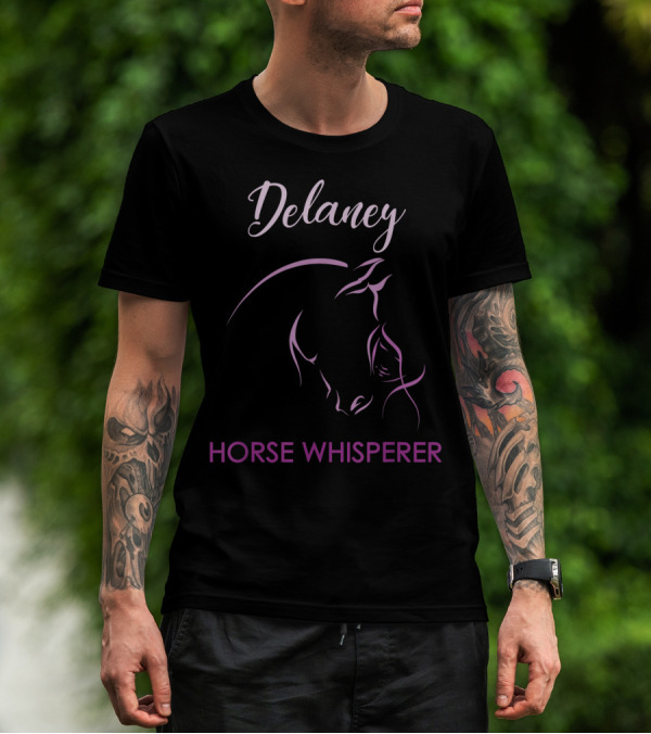 Delaney Horse Whisperer Personalized Name Purple Horse Outline T-Shirt