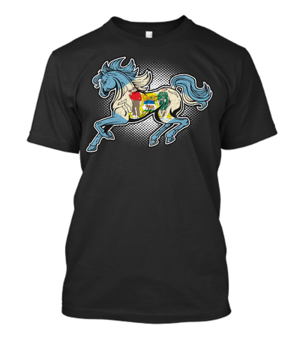 Delaware State Flag Beautiful Galloping Horse Riding Spirit T-Shirt