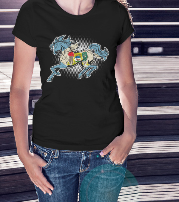 Delaware State Flag Beautiful Galloping Horse Riding Spirit T-Shirt
