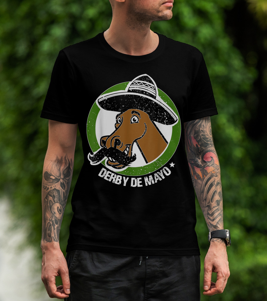 Derby De Mayo Cinco De Mayo Mustached Horse In Sombrero T-Shirt