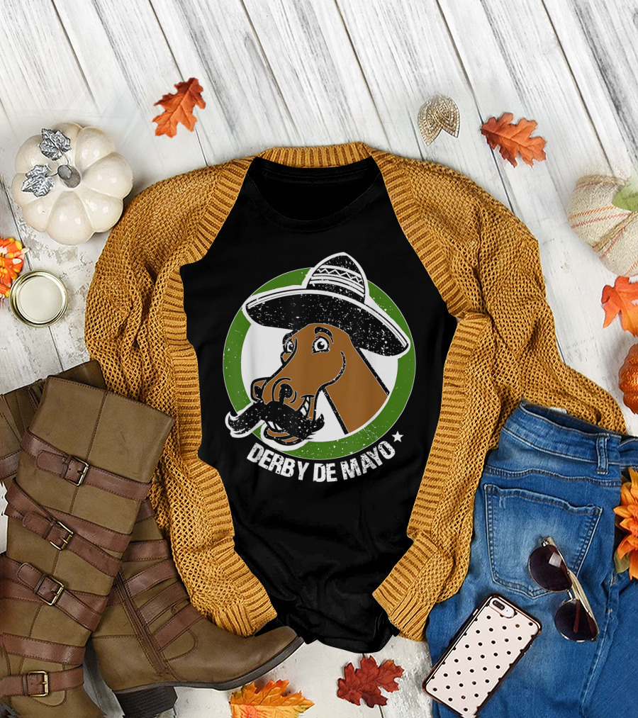 Derby De Mayo Cinco De Mayo Mustached Horse In Sombrero T-Shirt
