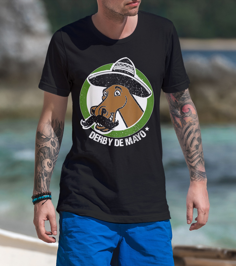 Derby De Mayo Cinco De Mayo Mustached Horse In Sombrero T-Shirt