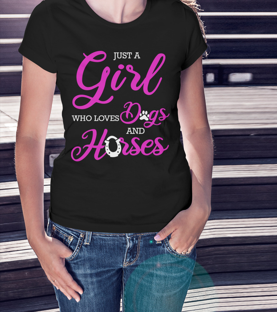 Just A Girl Who Loves Dogs And Horses Cute Funny Horseback Riding R2 T-Shirt
