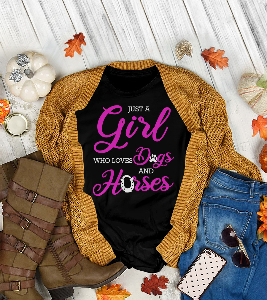 Just A Girl Who Loves Dogs And Horses Cute Funny Horseback Riding R2 T-Shirt