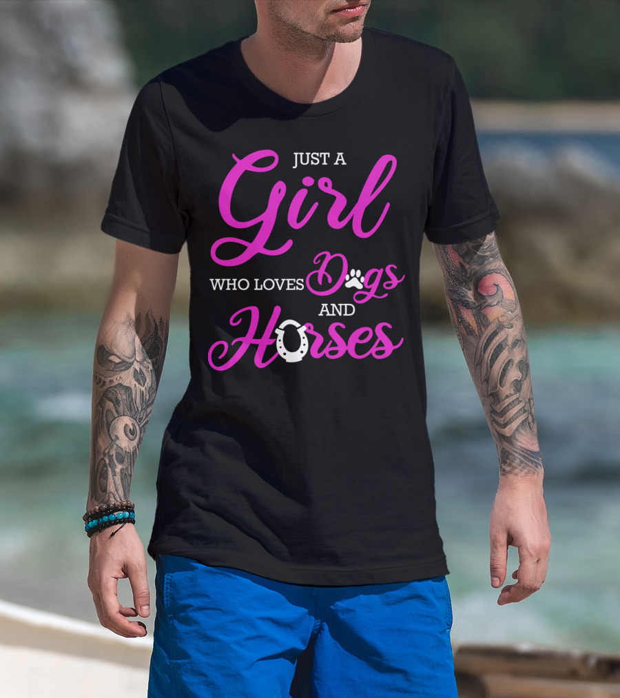Just A Girl Who Loves Dogs And Horses Cute Funny Horseback Riding R2 T-Shirt