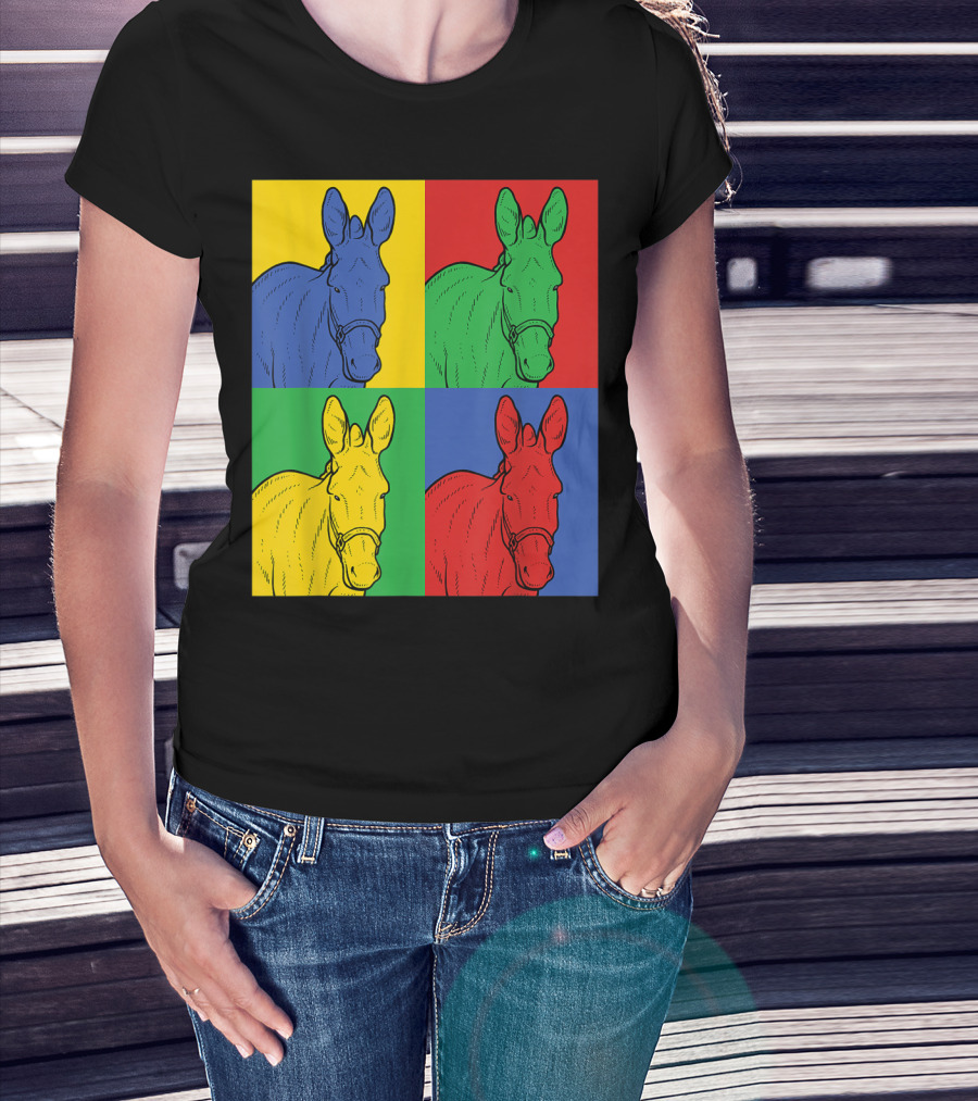 Donkey Pop Art Horse Colorful Four Panel T-Shirt