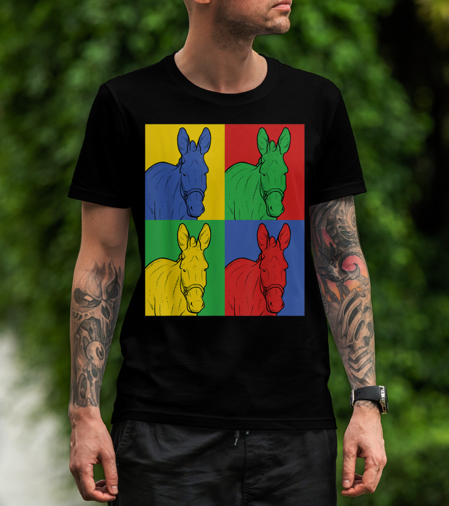 Donkey Pop Art Horse Colorful Four Panel T-Shirt