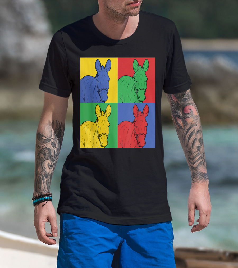 Donkey Pop Art Horse Colorful Four Panel T-Shirt