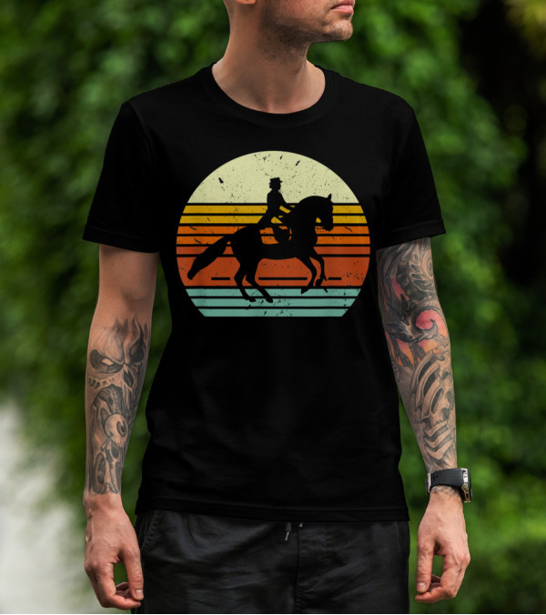 Dressage Horse And English Rider Vintage Sunset T-Shirt
