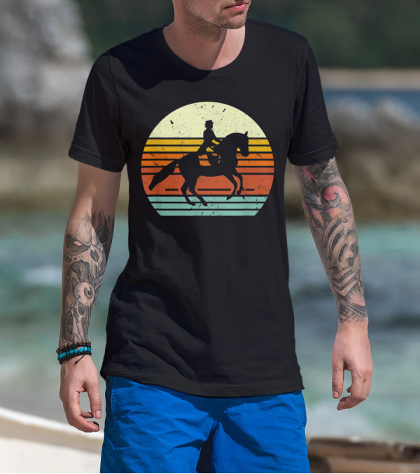 Dressage Horse And English Rider Vintage Sunset T-Shirt