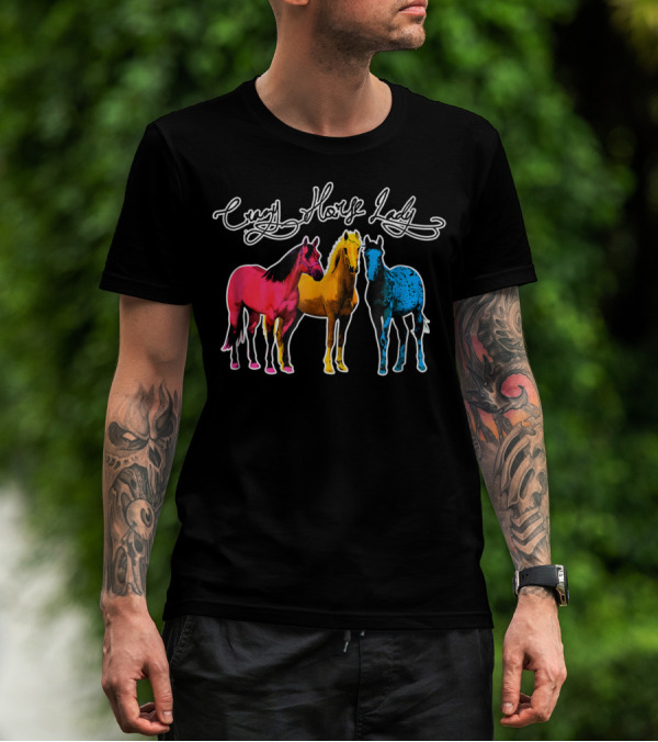 Crazy Horse Lady Equestrians Pony Lovers Colorful Horses T-Shirt