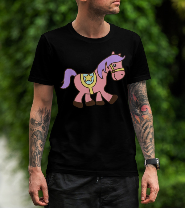 Happy Pink Pony With Purple Mane And Star Saddle T-Shirt