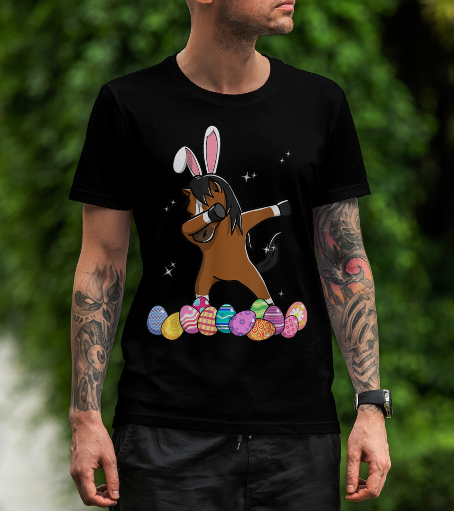 Dabbing Horse With Bunny Ears And Colorful Easter Eggs T-Shirt