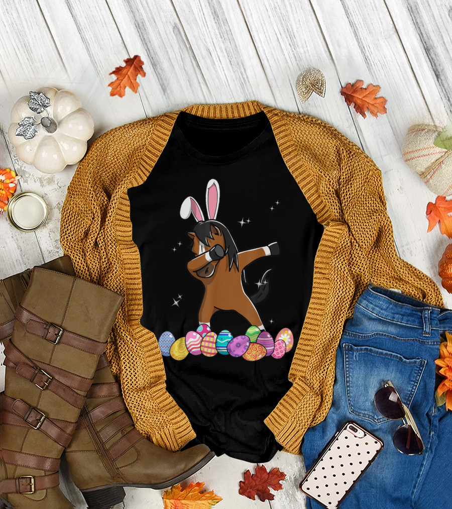 Dabbing Horse with Bunny Ears and Colorful Easter Eggs T-Shirt
