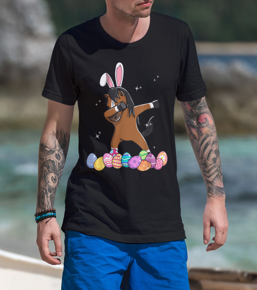 Dabbing Horse With Bunny Ears And Colorful Easter Eggs T-Shirt