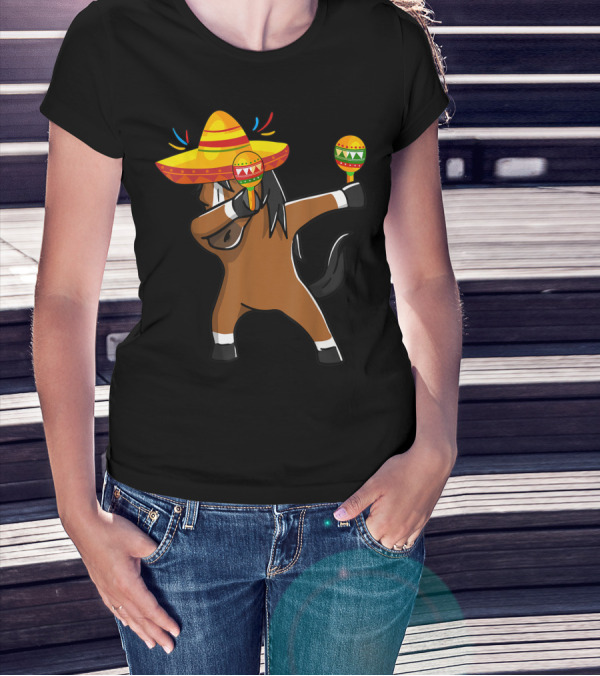Dabbing Horse Sombrero Maracas Mexican Cinco T-Shirt