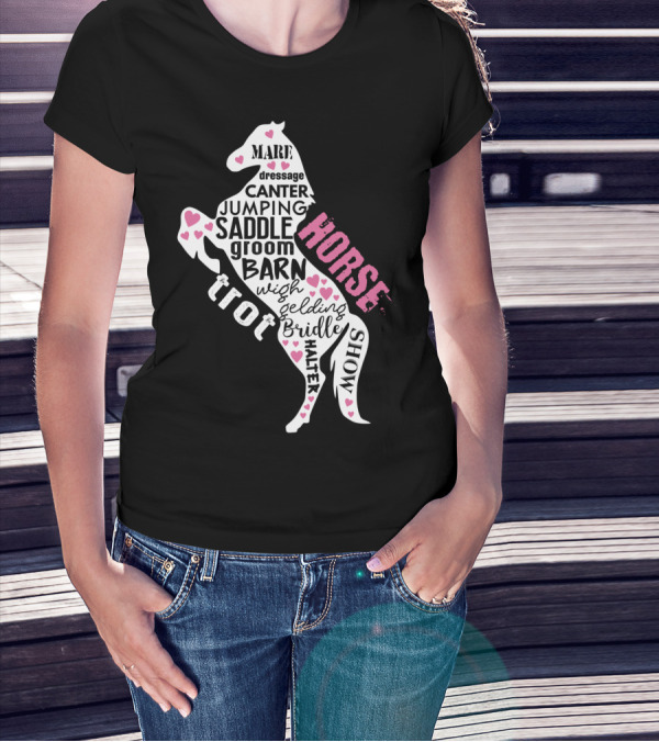 Dancing Horse Riding Girls Equestrian Mare Dressage Canter Jumping Saddle Barn Horse Show T-Shirt