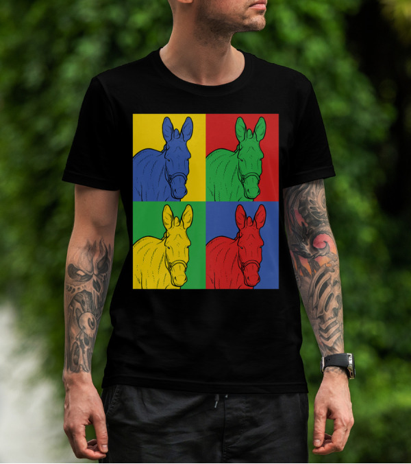 Donkey Horse Pop Art In Bold Warhol Style Quadrants T-Shirt