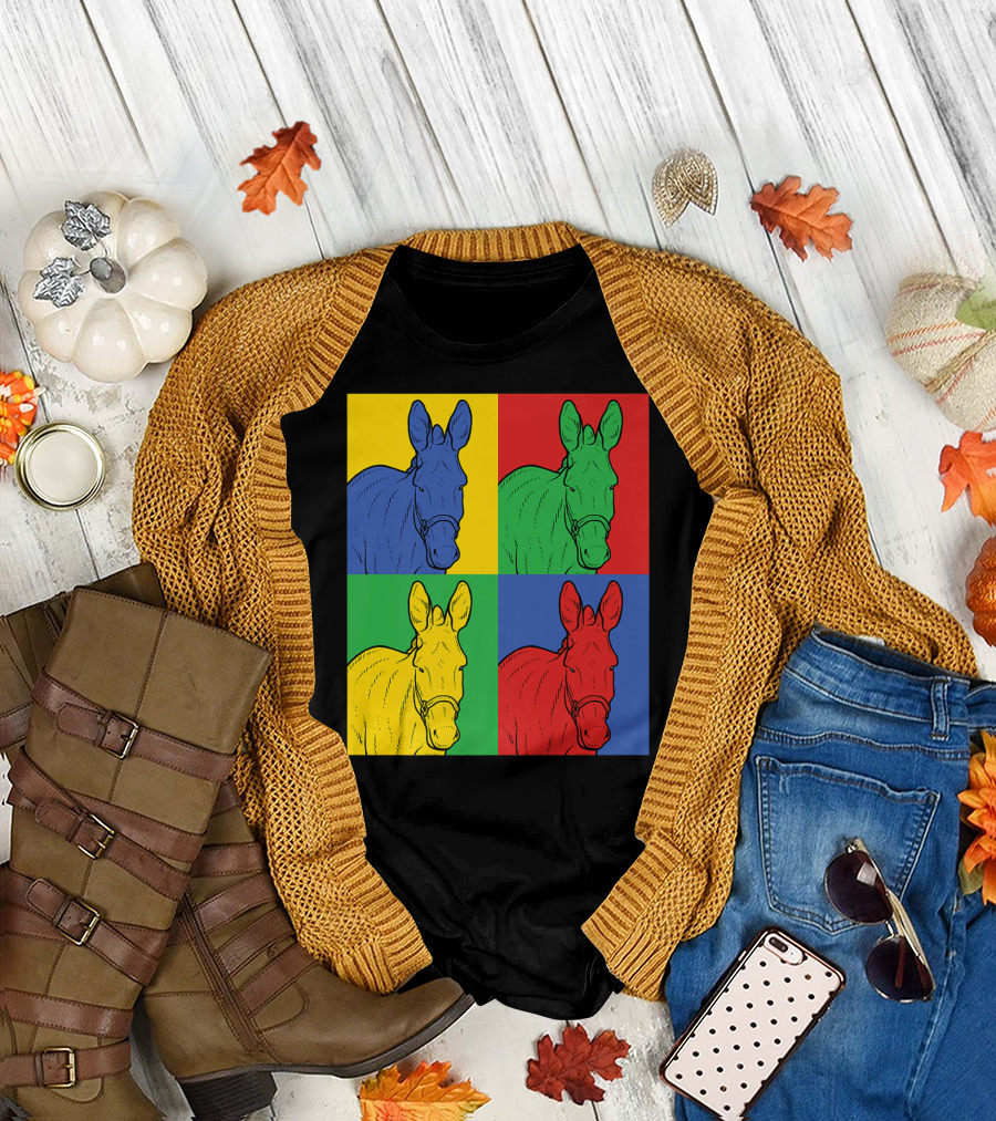 Donkey Horse Pop Art in Bold Warhol Style Quadrants T-Shirt