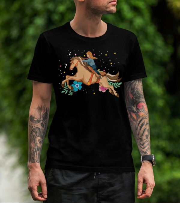 Dreamy Happy Horse Woman Energy With Stars And Flowers T-Shirt