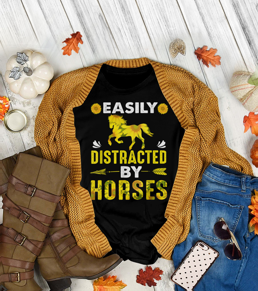 Easily Distracted by Horses Sunflower Horse T-Shirt