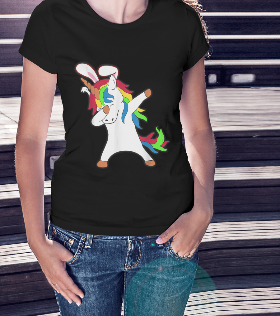 Easter Bunny Dabbing Unicorn With Rabbit Ears T-Shirt