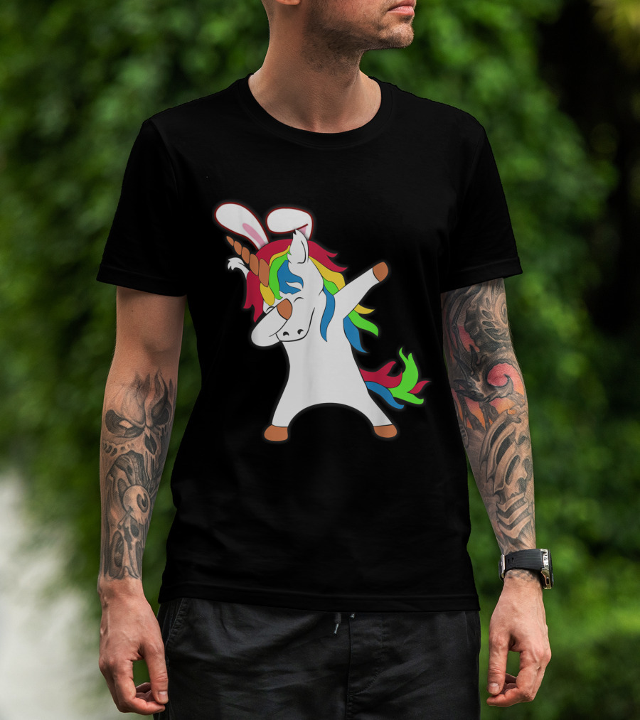 Easter Bunny Dabbing Unicorn With Rabbit Ears T-Shirt