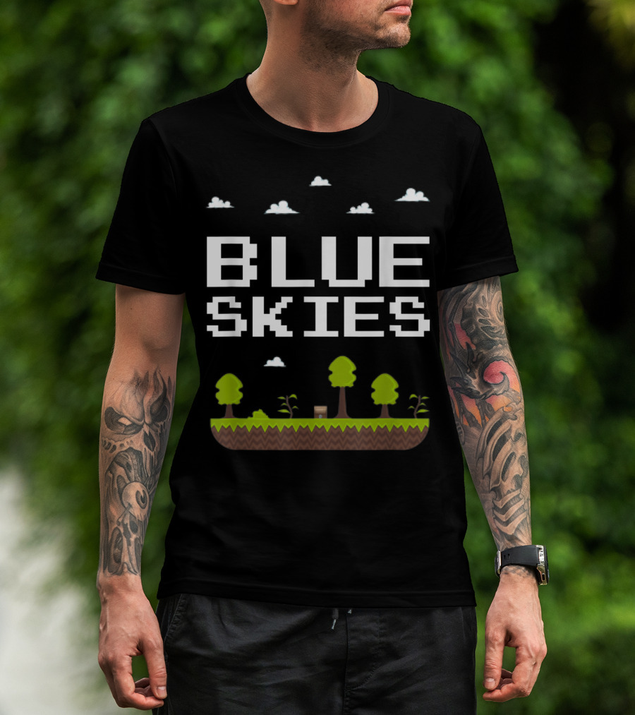 Blue Skies Classic Video Games Gamer Pixelated Trees Landscape T-Shirt