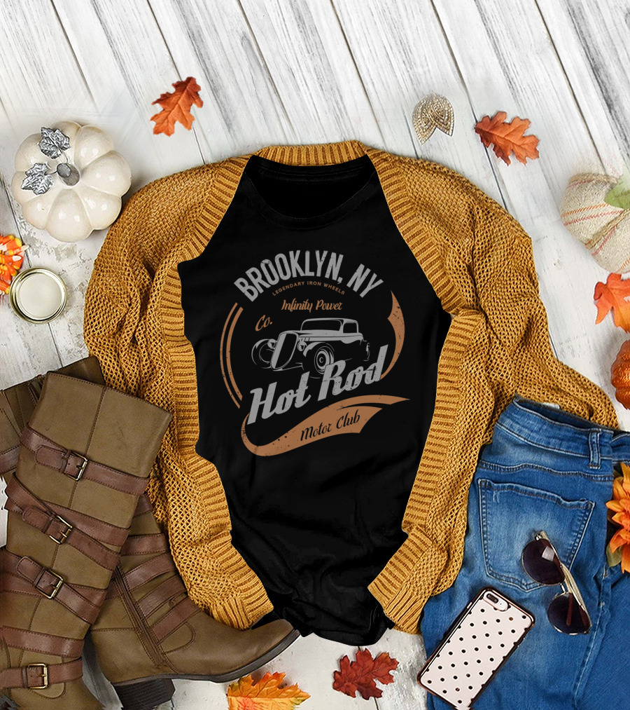 Brooklyn NY Legendary Iron Wheels Infinity Power Co Hot Rod Motor Club Classic Car T-Shirt