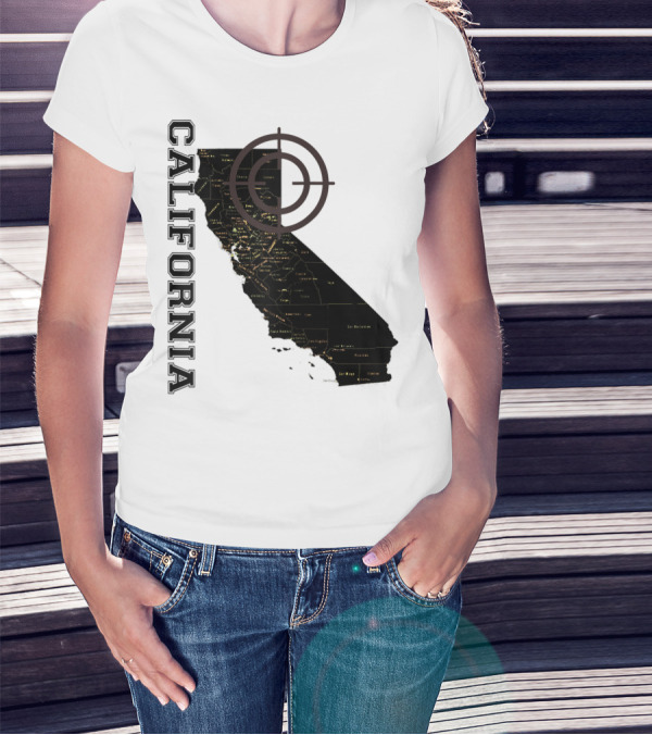 California Maps Classic Fun Black X0 State Outline With Target T-Shirt