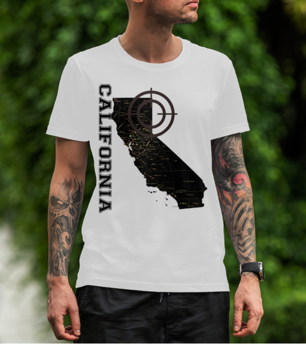 California Maps Classic Fun Black X0 State Outline With Target T-Shirt