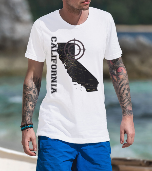 California Maps Classic Fun Black X0 State Outline With Target T-Shirt
