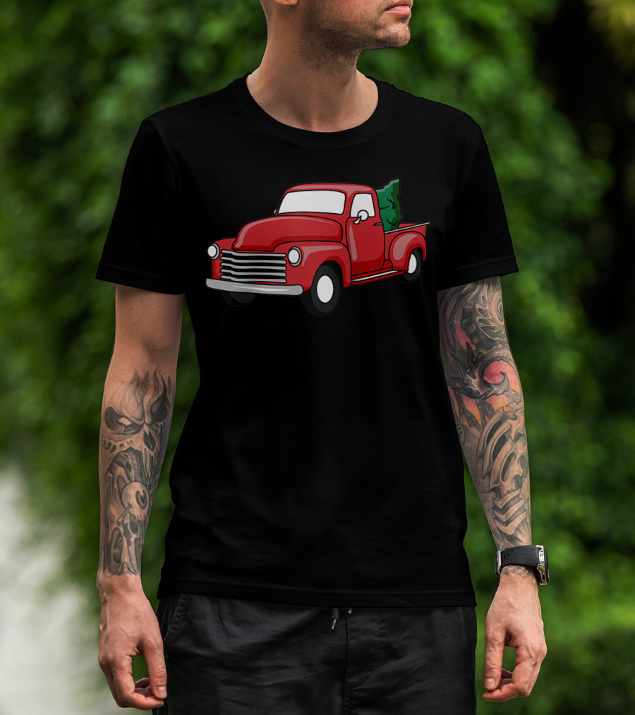 Christmas Holiday Red Classic Truck With Evergreen Tree T-Shirt
