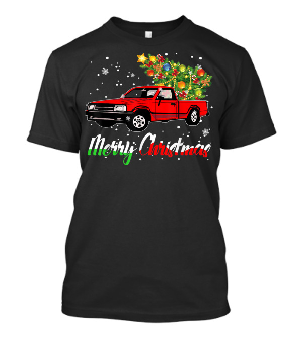 Merry Christmas Classic Old Red Truck With Christmas Tree And Snowflakes T-Shirt