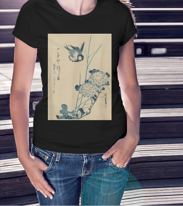 Classic Japanese Art Ukiyo-e Bird And Flowers Streetwear Aesthetic T-Shirt