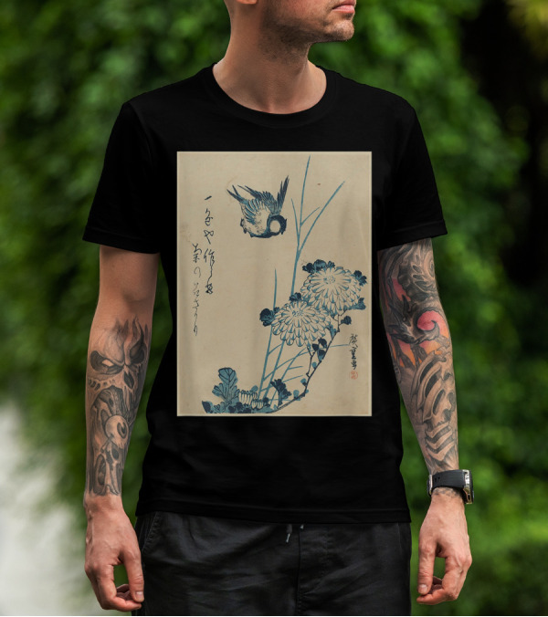 Classic Japanese Art Ukiyo-e Bird And Flowers Streetwear Aesthetic T-Shirt