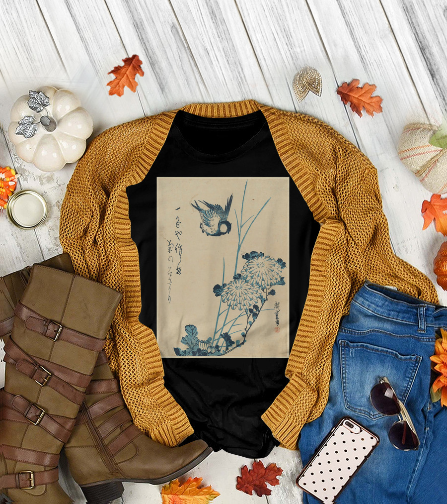 Classic Japanese Art Ukiyo-e Bird and Flowers Streetwear Aesthetic T-Shirt