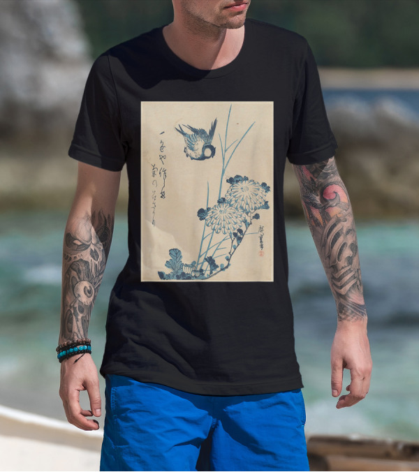 Classic Japanese Art Ukiyo-e Bird And Flowers Streetwear Aesthetic T-Shirt