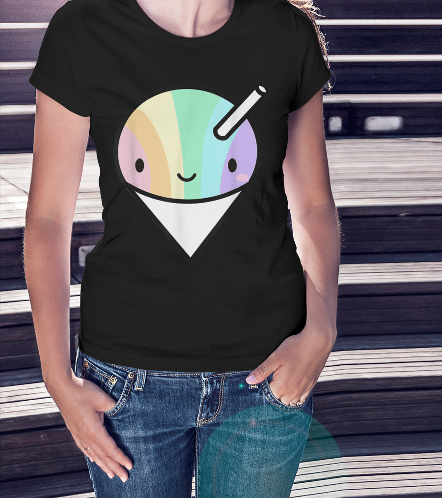 Kawaii Rainbow Shaved Ice Hawaiian Shave Ice Cute Smile Cone T-Shirt