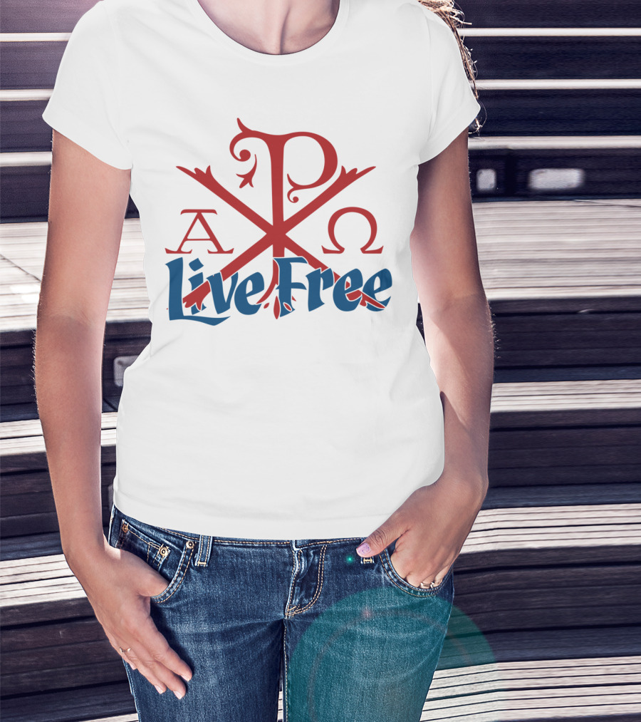 Live Free Red Chi Rho Alpha Omega T-Shirt