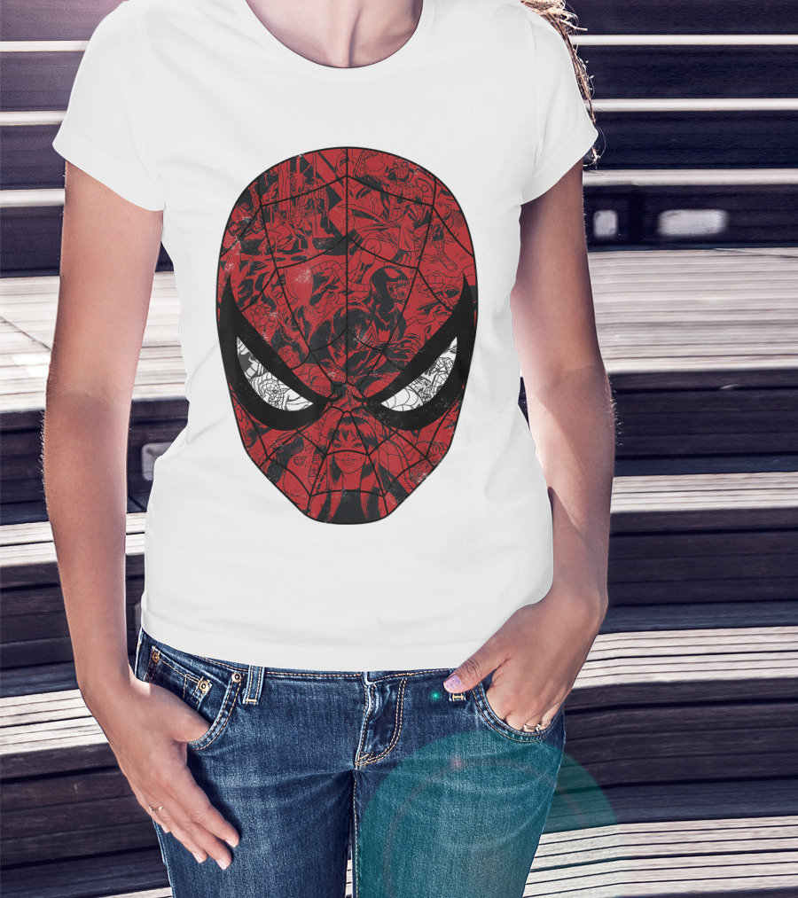 Spiderman Mask Marvel Comic Collage T-Shirt